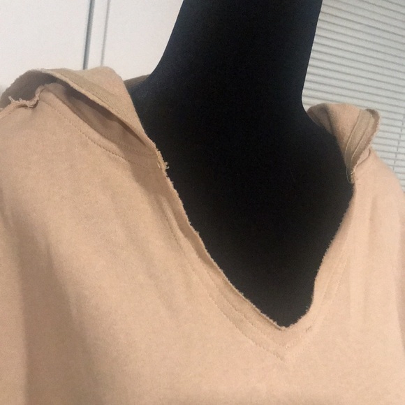 Easel Grunge Hoodie V-Neck Tan Boxy Fit Raw Unfinished Seams New Medium - Picture 2 of 14
